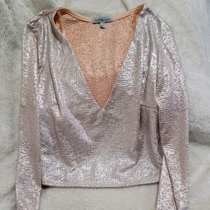 Metallic Cream Evening Long-sleeved crop top